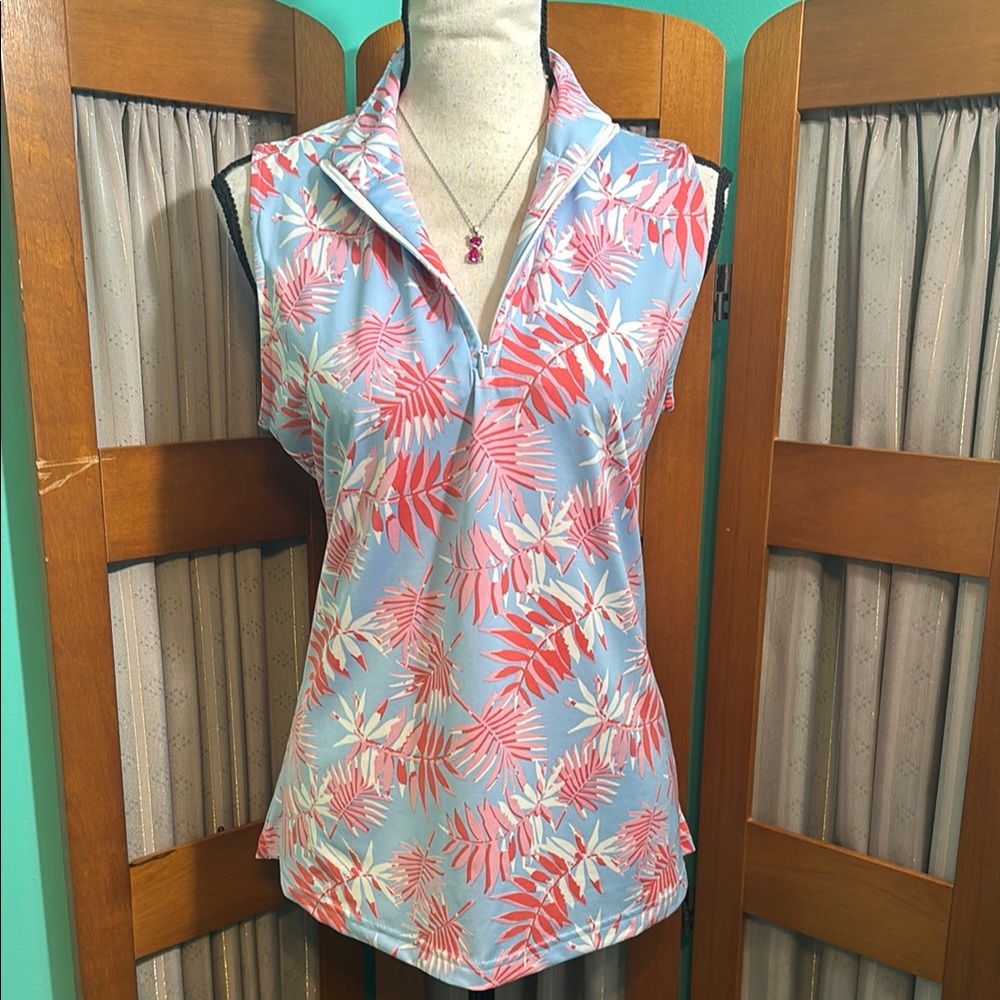 La mer luxe Pink and blue floral Tank style Top